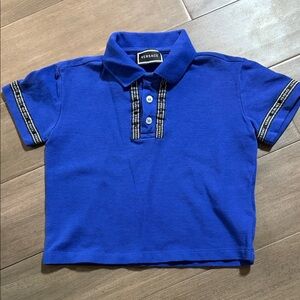 Versace Kids Royal Blue Logo Tape Polo Shirt SZ 4